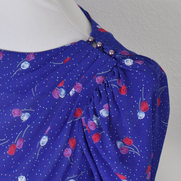 80's Vintage Floral Belted Peplum Formal Dress - 4 - Picture 5 of 13